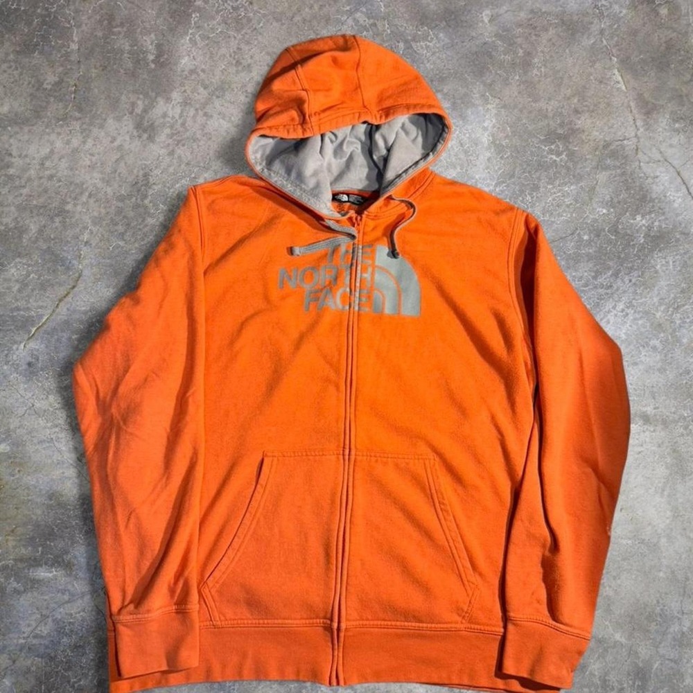 The North Face Orange Full Zip Hoodie Sweatshirt Logo Graphic Outdoor XXL